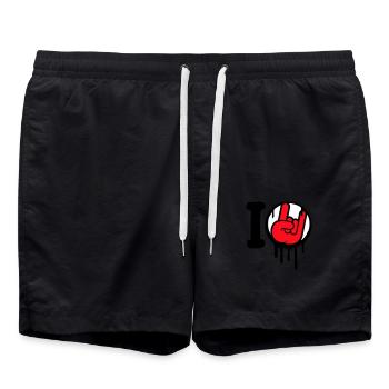 I Love Heavy Metal Hard Rock Musik Handgeste Herz - Badeshorts - Schwarz - Vorne - AI Model Male 185 light (185cm)