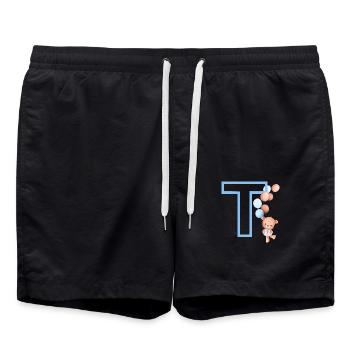 Blue Letter T Bear - Swim Trunks - black - Front - AI Model Male 185 light (185cm)