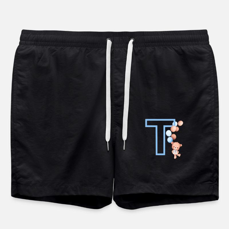 Lettre t bleue ours - Short de bain - noir