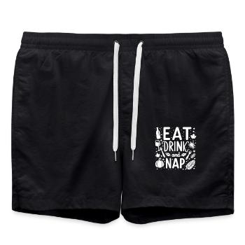 Essen, Trinken und Nickerchen machen - Badeshorts - Schwarz - Vorne - AI Model Male 185 light (185cm)