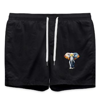 Elefant Vektor Kunst Lebendige Farbe Illustration - Badeshorts - Schwarz - Vorne - AI Model Male 185 light (185cm)