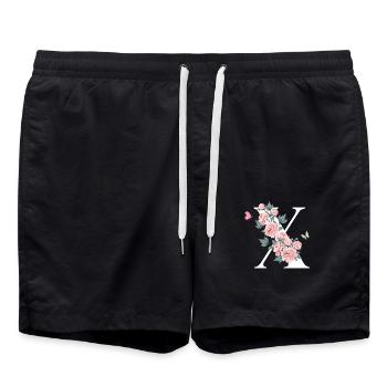 Lettre x fleurs rose - Short de bain - noir - Devant - AI Model Male 185 light (185cm)