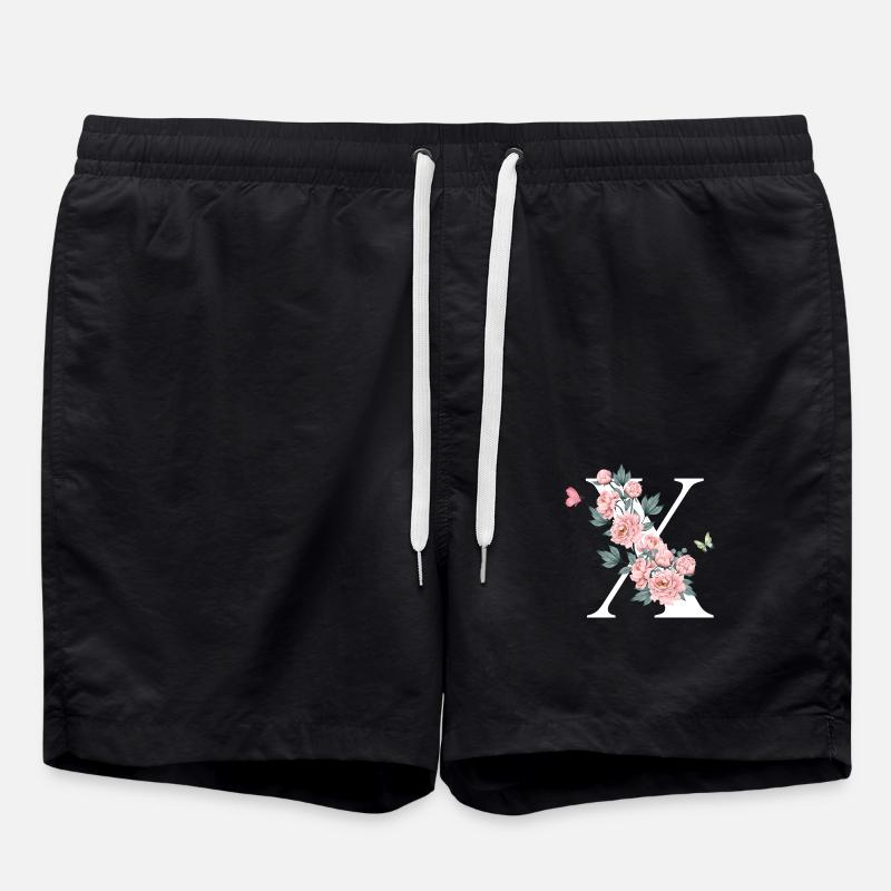 Lettre x fleurs rose - Short de bain - noir