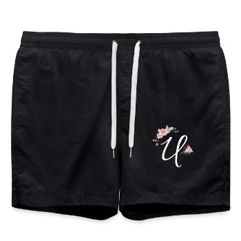 Lettre u fleurs - Short de bain - noir - Devant - AI Model Male 185 light (185cm)