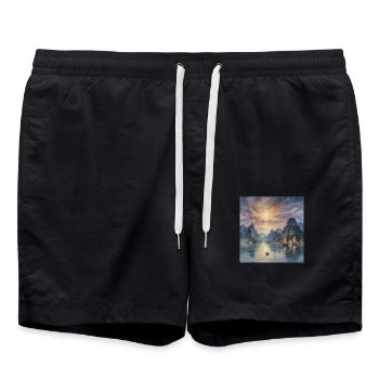 Crépuscule mystique en Extrême-Orient - Short de bain - noir - Devant - AI Model Male 185 light (185cm)