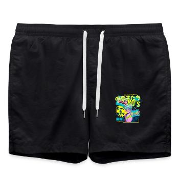 Music from the 80s - Eighties- Musik - Achtziger - Badeshorts - Schwarz - Vorne - AI Model Male 185 light (185cm)