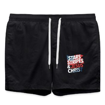 Croyant américain chrétien 4 juillet Jésus - Short de bain - noir - Devant - AI Model Male 185 light (185cm)