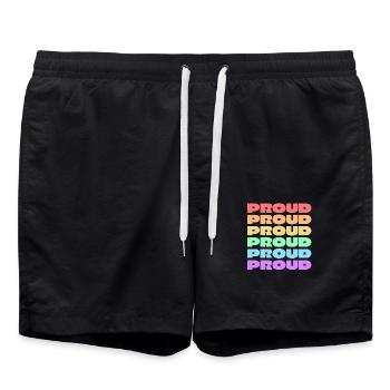 PROUD gay pride 6 rainbow colors - Swim Trunks - black - Front - AI Model Male 185 light (185cm)