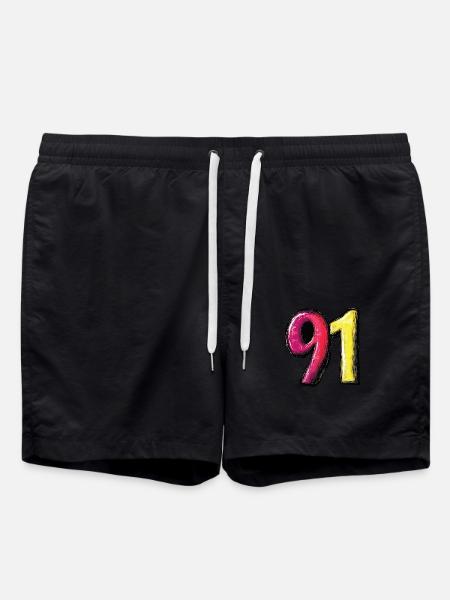 91 Number Comic - Swim Trunks - black