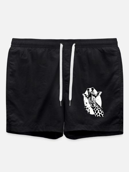 Giraffe in tattoo style - Swim Trunks - black