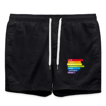 gay Amour Unité Respect Fierté joyeux Arc-en-ciel coloré - Short de bain - noir - Devant - AI Model Male 185 light (185cm)