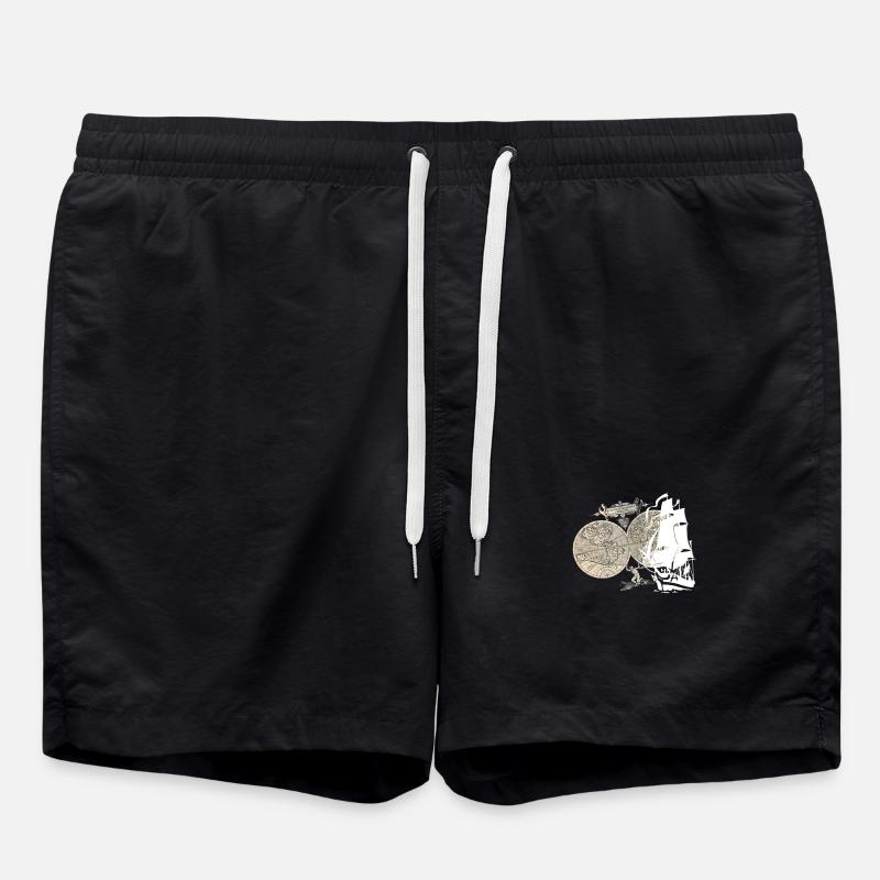 Ship + Map - Swim Trunks - black