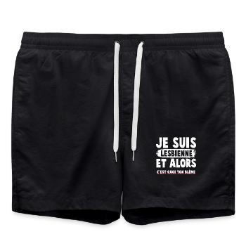 T-shirt féministe humoristique à message engagé - Short de bain - noir - Devant - AI Model Male 185 light (185cm)