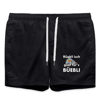 Rüebli isch guet fürs Büebli – Dialekt Spruch - Badeshorts - Schwarz - Vorne - AI Model Male 185 light (185cm)