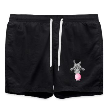 Giraffe With Pink Bubblegum - Funny Animal Face - Swim Trunks - black - Front - AI Model Male 185 light (185cm)