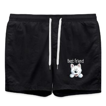 Best Friend Westie - Partner - Best Friends - Hund - Badeshorts - Schwarz - Vorne - AI Model Male 185 light (185cm)