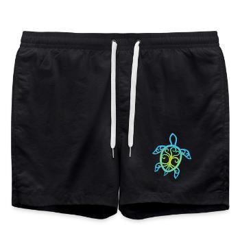 Blue and yellow sea turtle symbol - Swim Trunks - black - Front - AI Model Male 185 light (185cm)