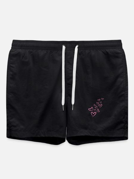 Heart Heart Pattern Pink - Swim Trunks - black