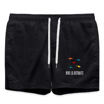 retirement. GOOD RETIREMENT. HAPPY RETIREMENT - Swim Trunks - black - Front - AI Model Male 185 light (185cm)