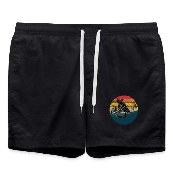 Radstunt im Retro MTB Downhill Mountainbike - Badeshorts - Schwarz - Vorne - AI Model Male 185 light (185cm)