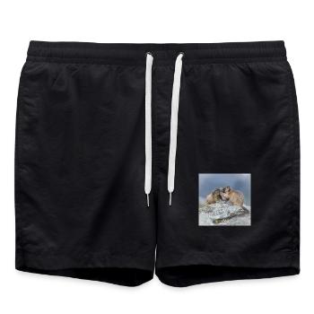 Murmeltier mit Jungtier 3 - Familie und Natur - Badeshorts - Schwarz - Vorne - AI Model Male 185 light (185cm)