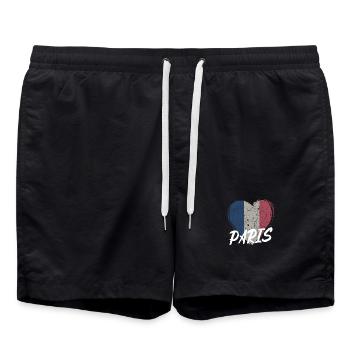 Badge retro, Paris France est ma ville natale - Short de bain - noir - Devant - AI Model Male 185 light (185cm)