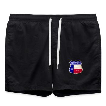 Fort Worth Texas Wappen Flaggen Design - Badeshorts - Schwarz - Vorne - AI Model Male 185 light (185cm)