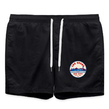 Sin City Skyline Vintage Kreislogo - Badeshorts - Schwarz - Vorne - AI Model Male 185 light (185cm)
