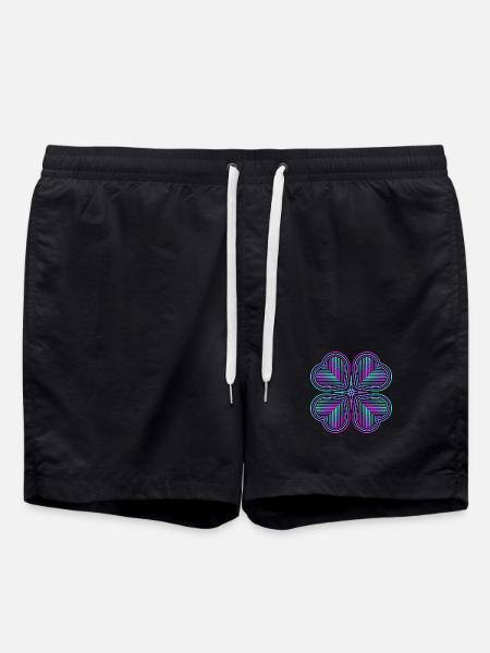 Four-leaf clover of hearts - 1 - Swim Trunks - black