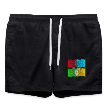 Colourful Cats (Pop Art) designed by HeiArts - Swim Trunks - black - Front - AI Model Male 185 light (185cm)