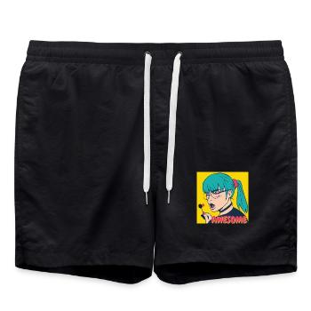 Teal Haar Pop-Art Heldin - Badeshorts - Schwarz - Vorne - AI Model Male 185 light (185cm)