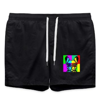 Lunettes Bulldog Néon Pop Art - Short de bain - noir - Devant - AI Model Male 185 light (185cm)