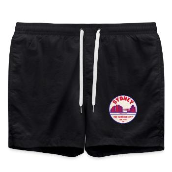Sydney Skyline Badge - Badeshorts - Schwarz - Vorne - AI Model Male 185 light (185cm)