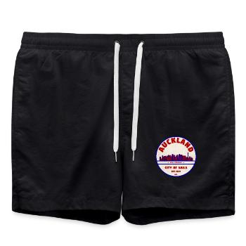 Auckland Skyline: City of Sails NZ - Badeshorts - Schwarz - Vorne - AI Model Male 185 light (185cm)