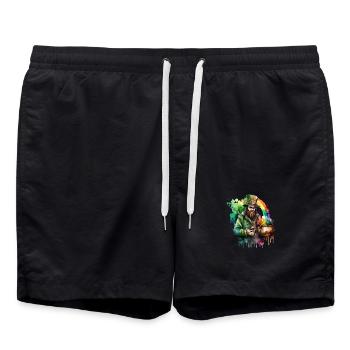 Aquarelles de lutin avec chapeau et pot arc-en-ciel - Short de bain - noir - Devant - AI Model Male 185 light (185cm)