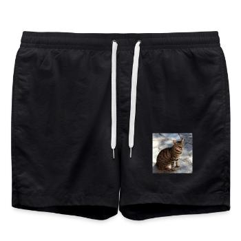 Chat chaton affiche chat carré affiche - Short de bain - noir - Devant - AI Model Male 185 light (185cm)