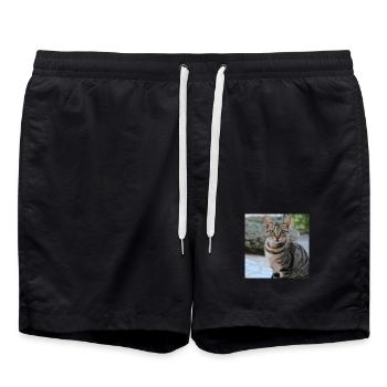 Chat chaton affiche chat carré affiche - Short de bain - noir - Devant - AI Model Male 185 light (185cm)