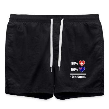 Australien und Schweiz 100% Genial Flagge - Badeshorts - Schwarz - Vorne - AI Model Male 185 light (185cm)