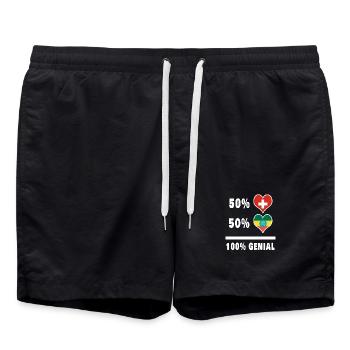 Äthiopien und Schweiz 100% Genial Flagge - Badeshorts - Schwarz - Vorne - AI Model Male 185 light (185cm)