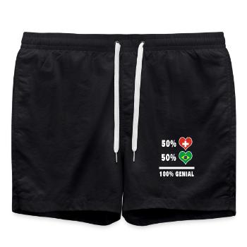 Brasilien und Schweiz 100% Genial Flagge - Badeshorts - Schwarz - Vorne - AI Model Male 185 light (185cm)