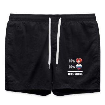 Slowenien und Schweiz 100% Genial Flagge - Badeshorts - Schwarz - Vorne - AI Model Male 185 light (185cm)