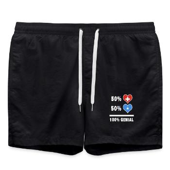 Somalia und Schweiz 100% Genial Flagge - Badeshorts - Schwarz - Vorne - AI Model Male 185 light (185cm)