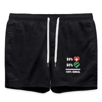 Ruanda und Schweiz 100% Genial Flagge - Badeshorts - Schwarz - Vorne - AI Model Male 185 light (185cm)