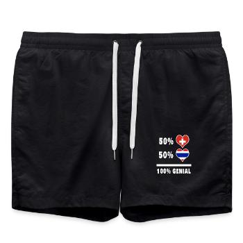 Thailand und Schweiz 100% Genial Flagge - Badeshorts - Schwarz - Vorne - AI Model Male 185 light (185cm)