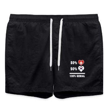 Südkorea und Schweiz 100% Genial Flagge - Badeshorts - Schwarz - Vorne - AI Model Male 185 light (185cm)
