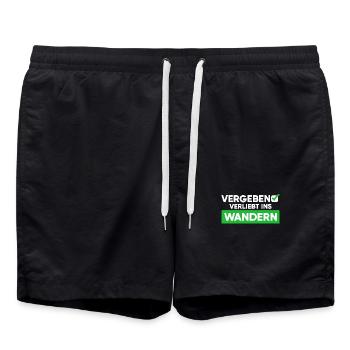 Wanderer Bergwanderung Wandern Statement Touren - Badeshorts - Schwarz - Vorne - AI Model Male 185 light (185cm)