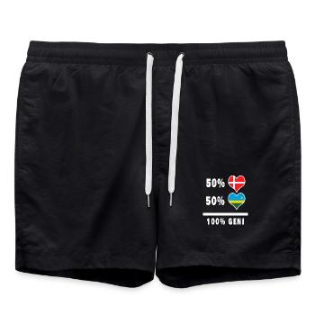 Ruanda und Dänemark 100% geniale Flagge - Badeshorts - Schwarz - Vorne - AI Model Male 185 light (185cm)