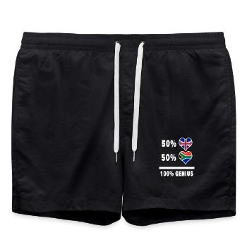 Südafrika und Großbritannien 100% Genius Flagge - Badeshorts - Schwarz - Vorne - AI Model Male 185 light (185cm)