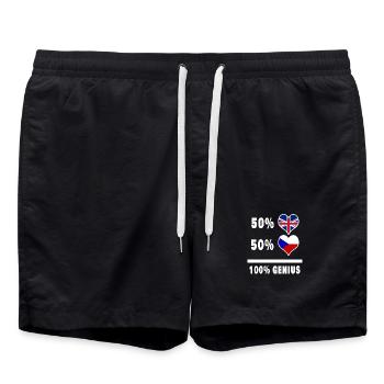Tschechische Republik und Großbritannien 100% Genius Flagge - Badeshorts - Schwarz - Vorne - AI Model Male 185 light (185cm)