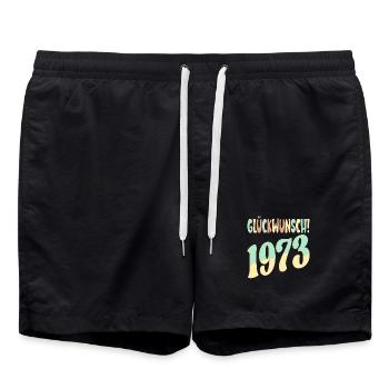 Glückwunsch Jahr 1973 - GEBURTSTAG RETRO - Badeshorts - Schwarz - Vorne - AI Model Male 185 light (185cm)